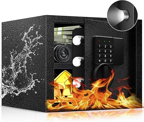 1.3 Cub Small Safe Box for Home Document, Security Safe and Lock Box with LED Sensor Light Keys for Money Jewelry Documents, Removable Shelf, Mute Function