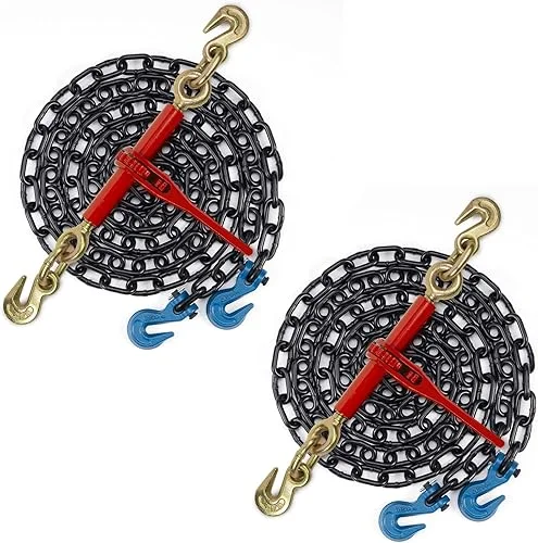 1/4′-5/16′ Ratchet Chain Binder and 1/4’|G70|20' Tow Chain Kit, Load Binder with 2,600Lbs Working Load Limit, Tow Chain with Grab Hook, Tie Down Loads to A Truck or Flatbed Trailer