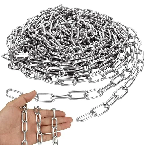 1/8'' x 16.4Ft Length Galvanized Steel Coil Chain, Metal Chain Links, Silver Metal Chain for Indoor and Outdoor Hanging Clothes, Plants