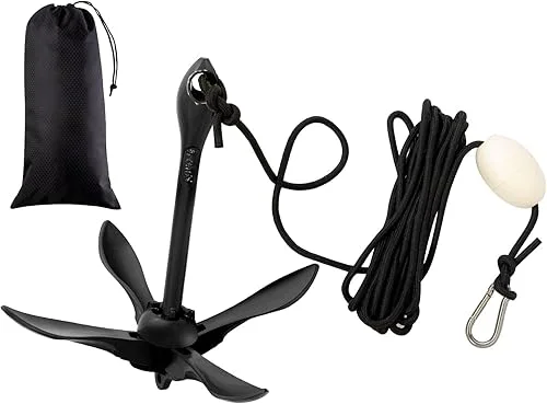 1 Pack Marine Kayak Anchor Kit 1.5 lb Folding Grapnel Anchor Kit Boat Anchor Kayak Fishing Accessories for Small Boats Kayaks Canoe Paddle Boards