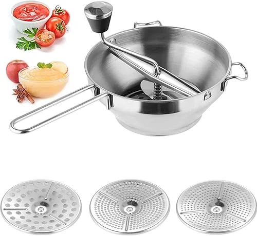 1 PCS Food Mill, Stainless Steel Food Mill for Tomato Sauce&Canning, Food Mill Hand Crank with 3 Grinding Plates for Mashing Grating Fruits Vegetables(7.5’/19cm x 3.2’/8cm)