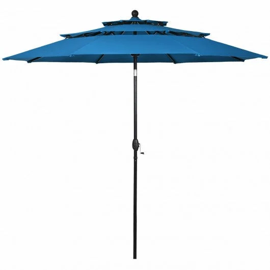 10′ 3 Tier Patio Umbrella Aluminum Sunshade Shelter Double Vented-Blue