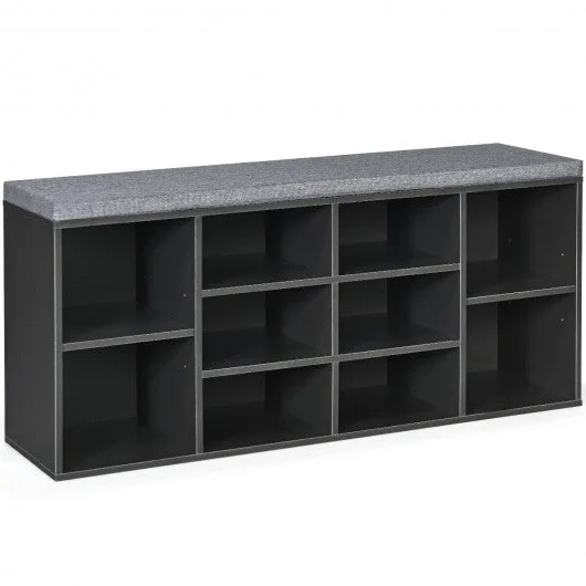 10-Cube Organizer Entryway Padded Shoe Storage Bench-Gray
