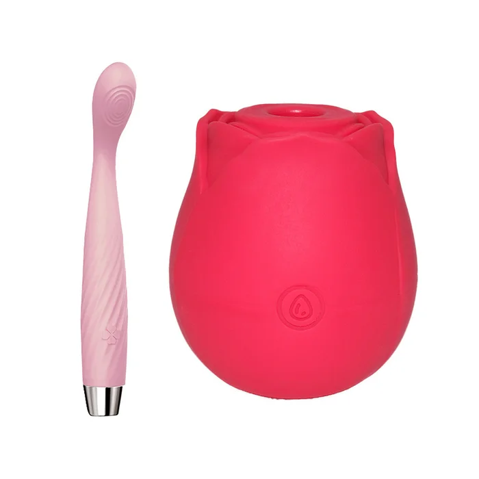 10-Mode G-Spot Curved Clitoral Stimulator & Rose Suction Toy Combo Set
