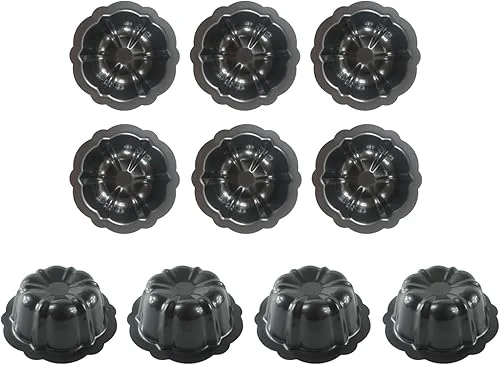 10 Pack 4 Inch Mini Bundt Cake Pans for Baking, Nonstick Carbon Steel Fluted Cake Pan Set, Oven Baking Small Metal Round Pumpkin Shaped Cake Mold for Cupcake, Muffin, Brownie, Pudding – Black