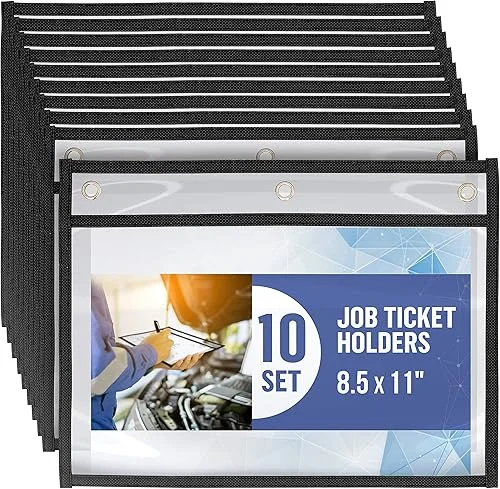 10 Pack Horizontal Job Ticket Holders 8.5×11 – Landscape Shop Ticket Holders 8 1/2 x 11 – Work Order Plastic Sleeves for Documents – Dry Erase Pocket Sleeves – Dry Erase Sleeves Clear Pocket Sleeves