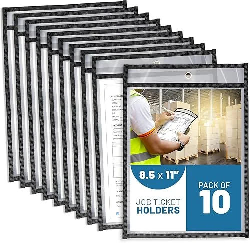 10 Pack Job Ticket Holders 8.5×11 – Work Order Plastic Sleeves for Documents – 8 1/2 x 11 Shop Ticket Holders – Dry Erase Pocket Sleeves – Dry Erase Pockets – Dry Erase Sleeves – Clear Pocket Sleeves