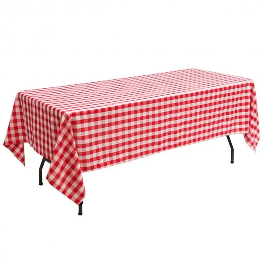 10 Pcs 60″ x 102″ Rectangular Polyester Checker Kitchen Tablecloth-Red