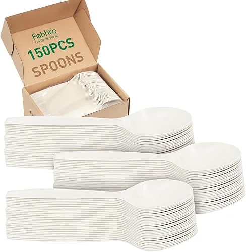 100% Compostable Knives, 7.7′ 150pcs Large Disposable Cornstarch Cutlery Heavy Duty Eco-Friendly Utensils Durable and BPI-Certified Party Supplies No Plastic, Ivory White