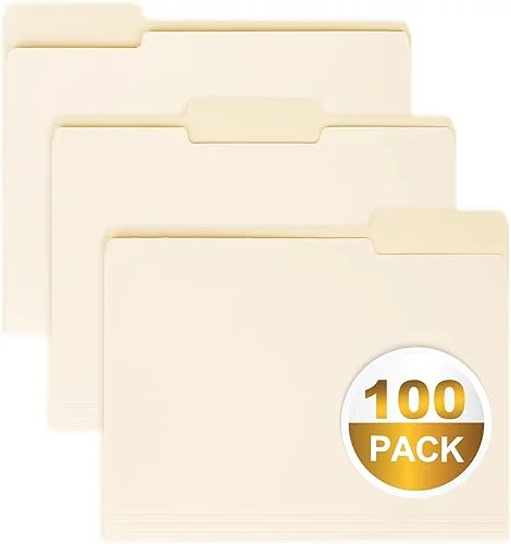 100 Packs Manila File Folder,Manila Folder 8.5×11,1/3 Cut Tabs Folder for Office,School and Home,Organizer File Folder Letter Size
