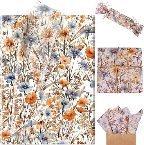 100 Sheets Wildflower Tissue Paper, 20 x 14 Inch Vantage Wildflower Patterns Art Wrapping Paper for Birthday Wedding Spring Party Baby Shower Party Supplies