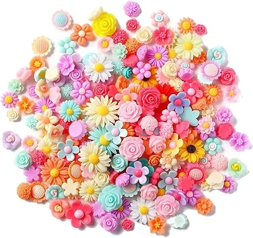 100PCS Flatback Resin Flower Charms Mini Resin Flower Beads Charms Cabochons Embellishment Mixed Colors Daisy Flower Resin Slime Charms for DIY Craft Scrapbooking Hair Clip Decor(Color 1)