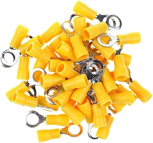 100PCS Yellow Insulated Ring Terminal Electrical Wire Crimp Connectors Stud Size 3/8 for Cable 12-10 AWG (RV5.5-10)