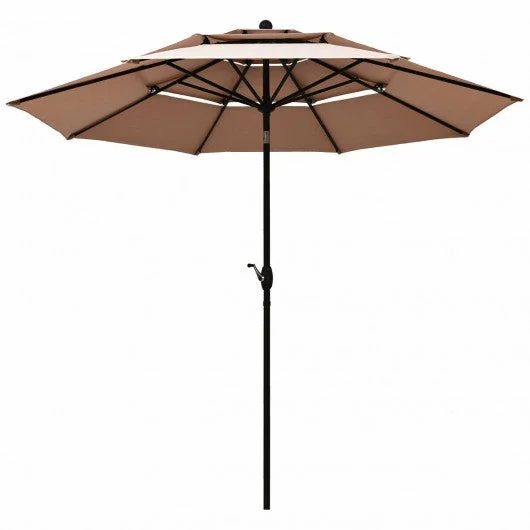 10ft 3 Tier Patio Umbrella Aluminum Sunshade Shelter Double Vented-Beige