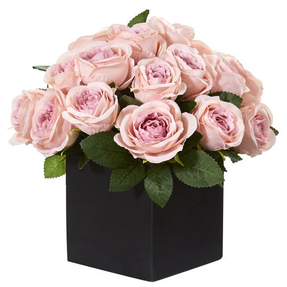 11″ Rose Artificial Arrangement in Black Vase
