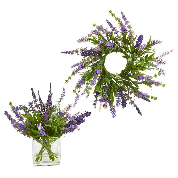 12” Lavender Arrangement and 14″ Lavender Wreath (Set of 2)