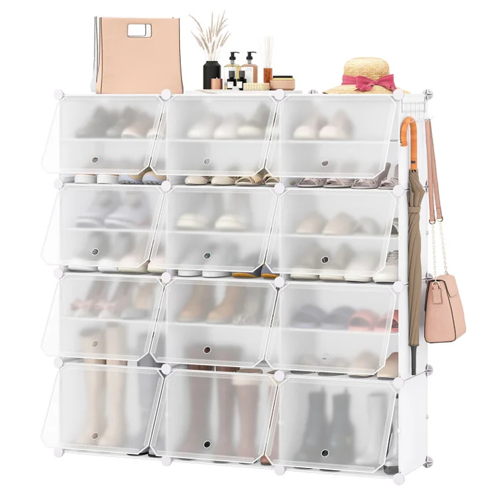 12-Cube 48 Pairs Portable Shoe Shelves with Hook