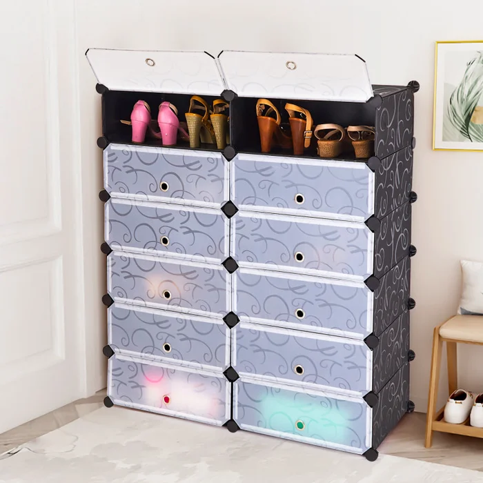 12-Cube DIY Portable Plastic Shoe Rack with 6-Tier Transparent Doors