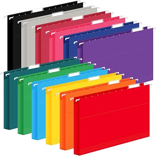 12 Pack Hanging File Folders, Letter Size with 1/5-Cut Adjustable Tabs, 12 Selected Color – File Folder Organizer for Filing Cabinet Office Home, Designed for Bulky Files, Medical Charts