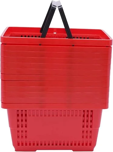 12 PCS Shopping Baskets, 18L Portable Grocery Basket, Durable Plastic Shopping Cart for Supermarket, Retail, Grocery(Red)