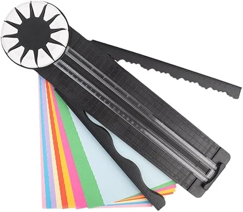 12-Shapes in 1 Craft Paper Edge Cutter, Deckled Edge Paper Cutter, Paper Edge Cutters for Crafting, Multifunctional Paper Trimmer Cutter, 12 in 1 Rotary Paper Cutter (Black)