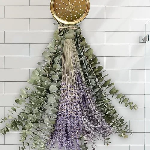 120 PCS Dried Eucalyptus Stems & Lavender Flowers Bundle for Shower, 17'' Natural Real Eucalyptus Leaves Greenery Hanging & Lavender Shower Plant, Fragrance, Decor