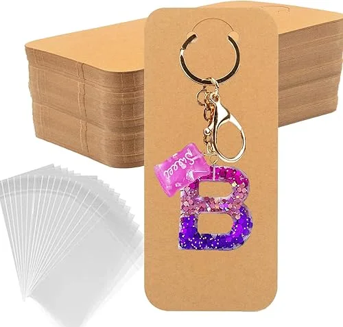 120 Set Keychain Display Card with Self-Sealing Bags, Keychain Packaging Keyring Jewelry Holder Display (Brown)