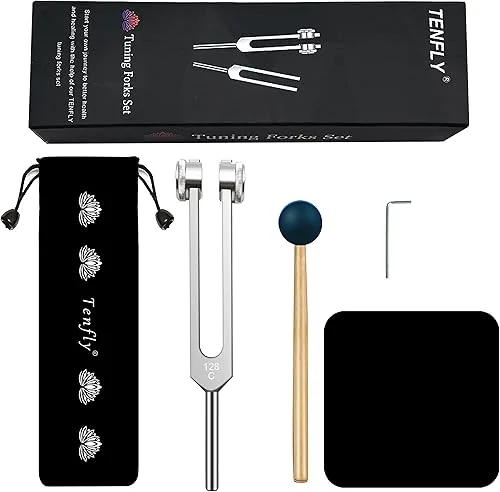128 Hz Tuning Fork Weights Aluminum Clinical Grade Nerve/Sensory with Black Silicone Hammer, Cleaning Cloth and Felt Case, Non-Magnetic Aluminum Alloy