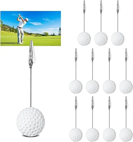 12pcs Resin Ball Base Memo Clips, Table Card Holders with Alligator Clips Table Picture Holder Place Card Stands Table Number Card Photo Holders for Sports Wedding Party Office Decor (Golf)