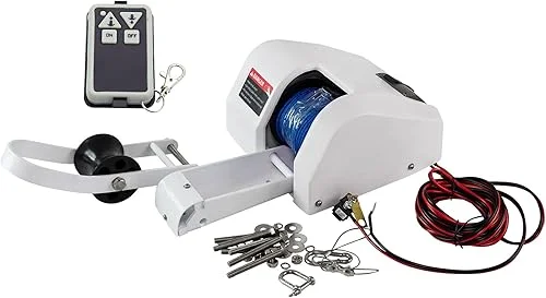 12V Up to 35 LBS Electric Marine Anchor Winch, Saltwater Boat Anchor Windlass Kit, Heavy Duty Towing Winches for Fishing Boat Pontoon Boat (White, 35 LBS)