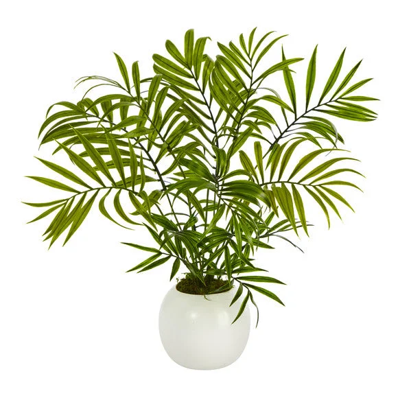 14″ Mini Areca Palm Artificial Plant in White Planter