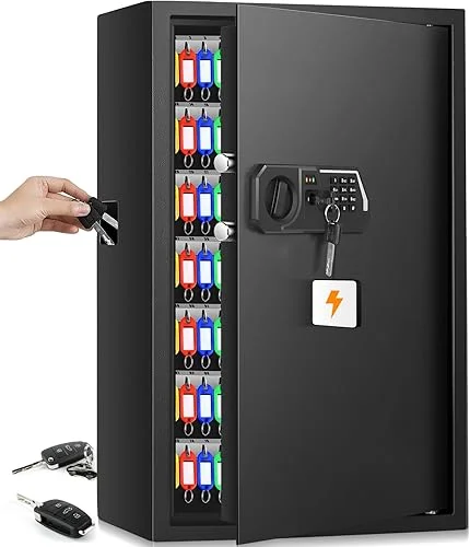 144 Keys Fireproof Key Cabinet Key Safe with Adjustable Hook Plates and Key Tags, Anti-Theft Key Lock Box Wall Mount with Combination Lock, Key Box Key Organizer for Home Office Garage