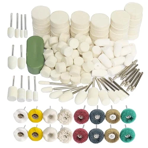 145PCS Abrasive Wheel Buffing Polishing Wheel Set,Rotary Tool Accessories Kit, Wool Felt Pad for Metal Glass Stone Polishing