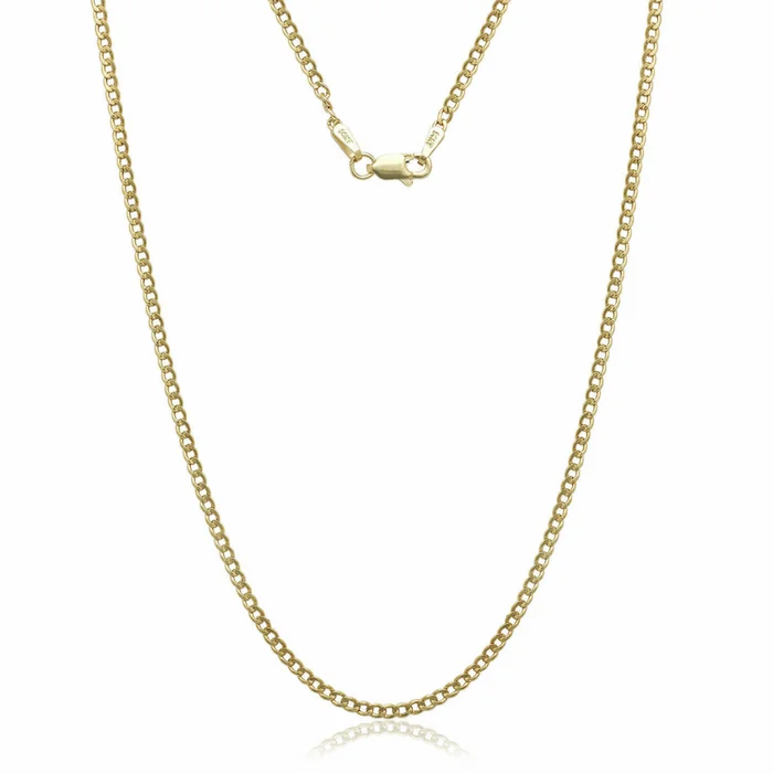14K Solid Yellow Gold 2.4mm Cuban Chain Necklace