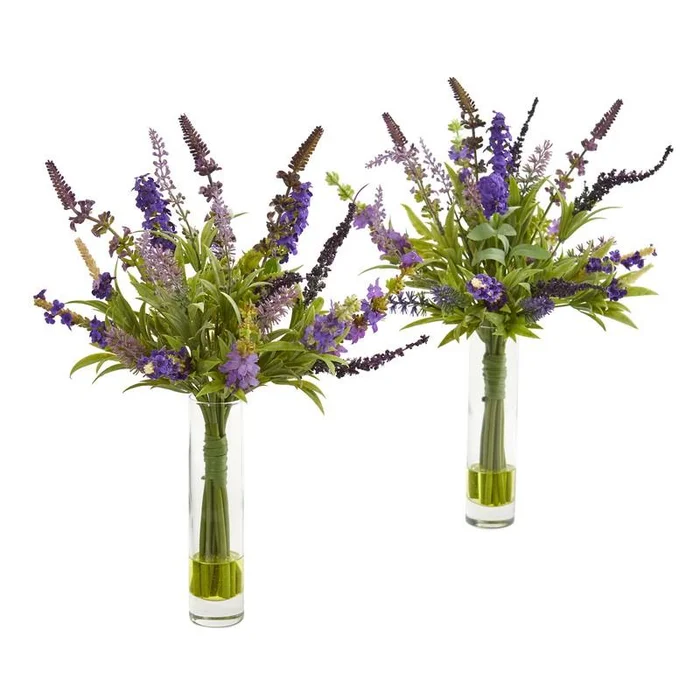 15″ Lavender Artificial Arrangement in Glass Vase (Set of 2)