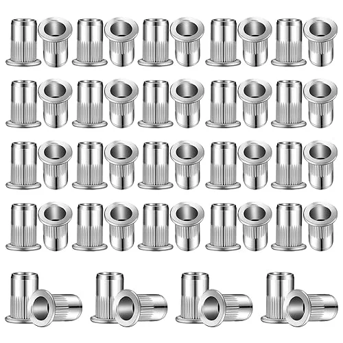 150 Pcs 1/4′-20 Stainless Steel Rivet Nuts Kit, Flat Head Threaded Inserts with Knurled Body for Metal, Durable Hardware Nuts for Secure Fastening