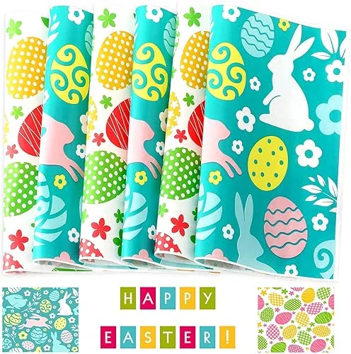 150 Pcs Easter Wax Paper for Food,wrap Paper Sheets Sandwich Candy Cookies Wraps for Easter with Eggs Rabbit Flowers Pattern Waterproof Liner for Kitchen Handmade Food Easter Party Supplies