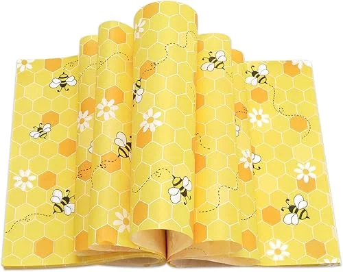 150Pcs Summer Bee Wax Paper Yellow Honeycomb Deli Paper Tissue Cute Daisy Sandwich Wrap Paper Waterproof Oil-Proof Picnic Liners for Party Kitchen Supplies