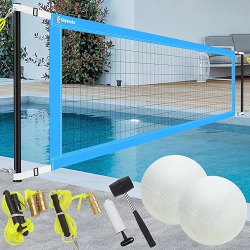 15ft-25ft Adjustable Pool Volleyball Net Set with Anchor and Hammer, Portable Outdoor Volleyball Net for Pool, Water Volleyball Games Toy for Backyard Party