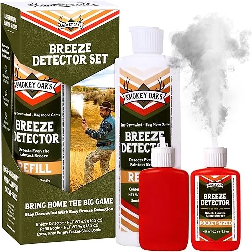 15x More, Ultra Visible Wind Checker Powder Scentless, Draft Indicator Hunting Dust. Compact 3′ Breeze Direction Detector, Smoke Puffer Bottle, and Bulk Refill. Big Game Downwind Bundle Gear