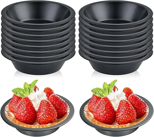 16 Pack Mini Pie Pans, 5 Inch Reusable Round Pie Tins Nonstick Pie Plate, Carbon Steel Mini Tart Pan, Small Cake Baking Set for Pizza Bread Meat Dessert, Black