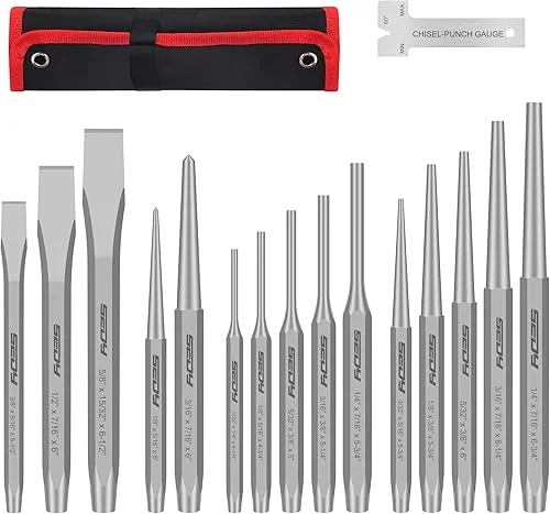 16-Piece Precision Punch & Chisel Set – Taper Punch, Pin Punch, Center Punch, Cold Chisels & Gauge for Versatile Applications