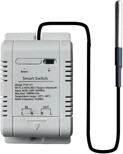 16A WiFi Temperature Controller Sensor Module, Tuya app Wireless Remote Smart Switch with Energy Consumption Monitoring,Compatible with Alexa Google (Temperature only)