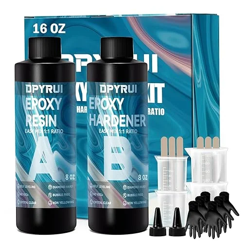 16OZ Epoxy Resin Kit-Crystal Clear Resin and Hardener Resin Epoxy kit,No Yellowing, No Bubbles Casting Resin Perfect for Jewelry Making Molds Crafts DIY 1:1 Ratio（8OZx2