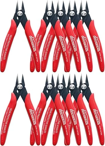 170 Wire Cutters, 10 PACK, 5 Inch Micro Flush Cutter, HOUSERAN Small Wire Cutters Spring Loaded Cutting Pliers, Side Cutters, Diagoanl Cutters for Jewelry Making, Models, Zip Ties Plastic Wire Snips