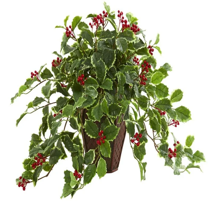 18′ Variegated Holly Artificial Plant in Decorative Planter (Real Touch)