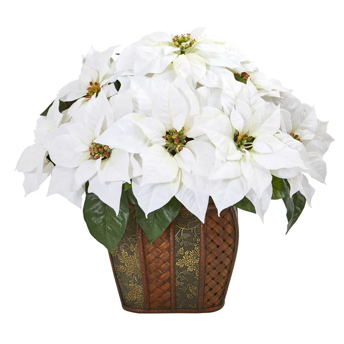 18″ Poinsettia Artificial Arrangement in Decorative Planter
