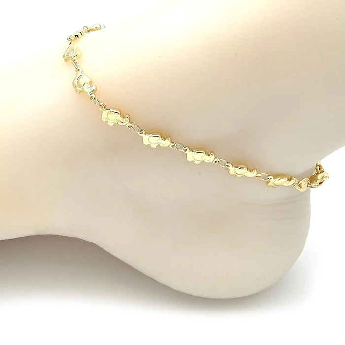 18K Gold-Filled High-Polish 10-Inch Elephant Link Anklet