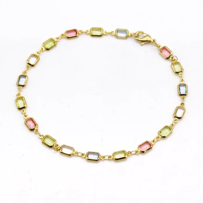 18K Gold-Filled High-Polish Multi-Color Crystal Baguette Anklet