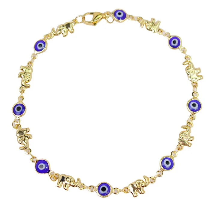 18K-Gold-Plated Elephant Blue Evil Eye Crystal Anklet